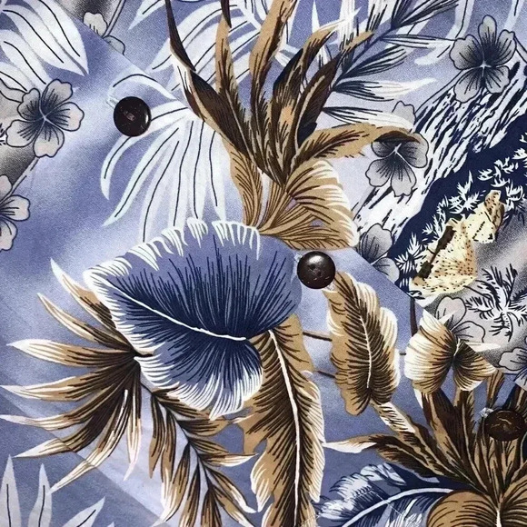 High Surf Blue & Beige Hawaiian Short Sleeve Shirt Men's Size Large - Picture 7 of 9